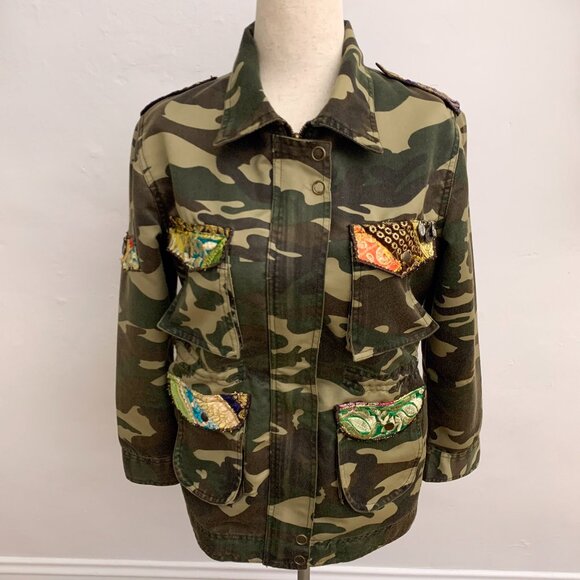 Anthropologie Beautiful Stories Patchwork Camo Utility Jacket Size Medium - Picture 2 of 16